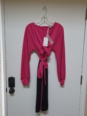 Hot Pink Tie-Front Top with Black Accents
